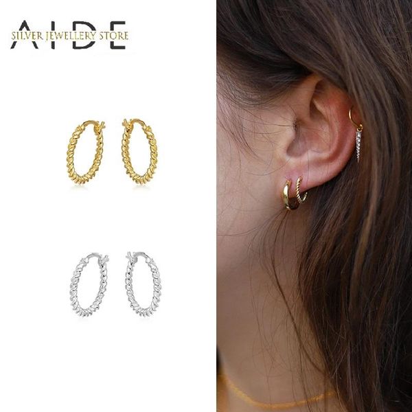 

hoop & huggie aide 925 sterling silver twisted earrings for women geometric ins glossy round pierced earings fine jewelry gift kolczyki, Golden;silver