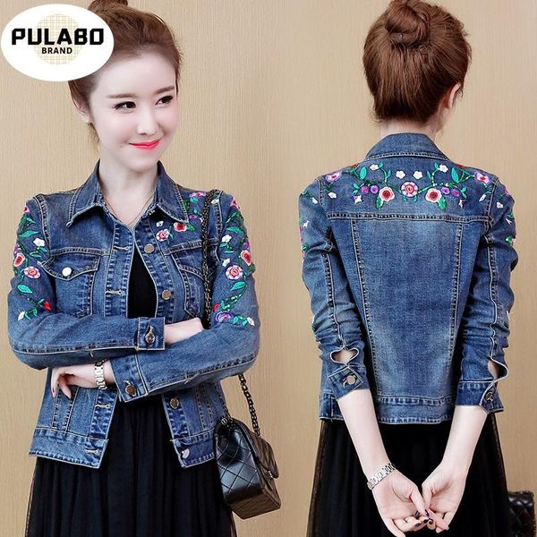 

women's jackets plus size 5xl floral women denim coat embroidery short basic ladies jean jacket slim flower outwear 2021, Black;brown