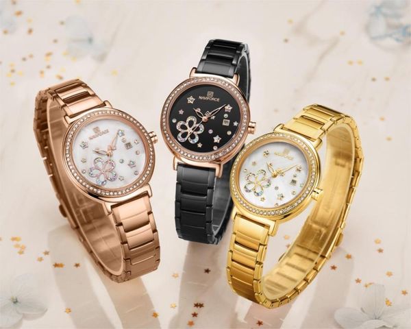 

wristwatches naviforce women quartz date watch stainless steel bracelet waterproof 30m lady clock fashion dress casual nf5016 birthday gift, Slivery;brown