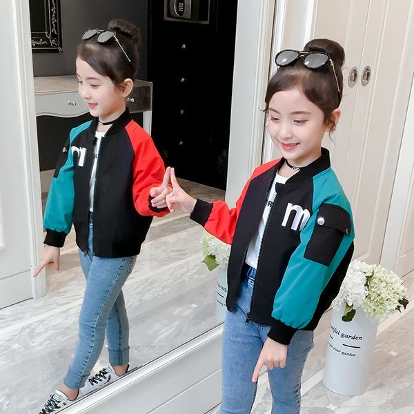 

2021 new girls printed letters in sports jackets outerwear children school sweatershirt sweaters clothes 4-13yrs 8ujt, Blue;gray