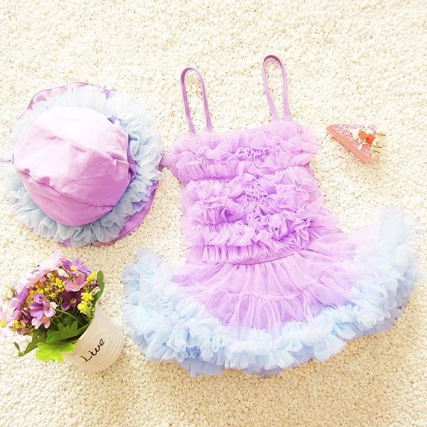 

2021 summer children's baby bikini girls cute swimwear baby infant ruffle bow princess one pieces swimsuit with swim cap 1-9y, Black