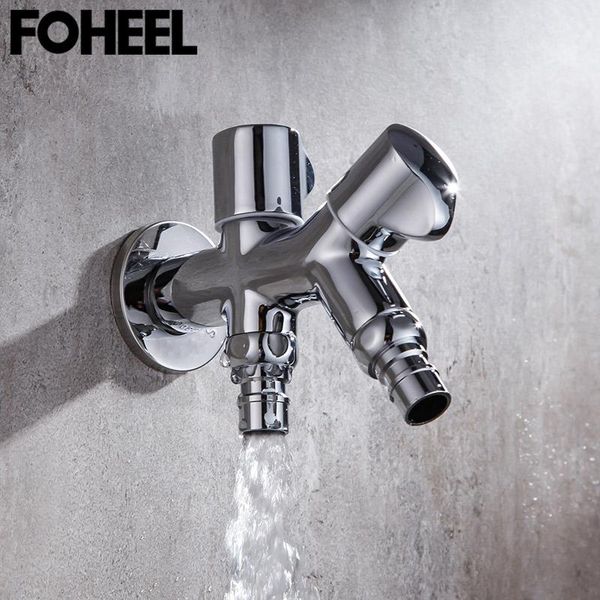 

foheel 2 water outlet washing machine faucet tap bidet faucet valve chrome plated brass wall mounted outdoor garden g1/2