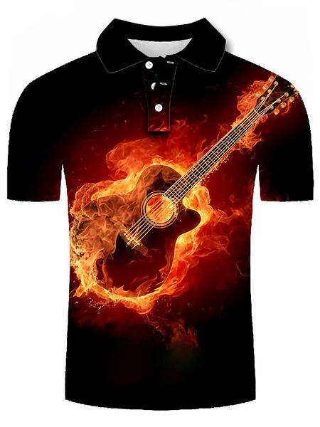 

Flame guitar pattern men's 3D printed T-shirt visual impact party top streetwear punk gothic round neck high quality American muscle st, White;black