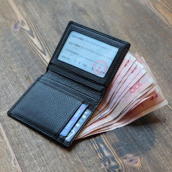 

cowhide small man wallet solid color slim mini money bag minimalist design genuine leather short purse for men, Red;black