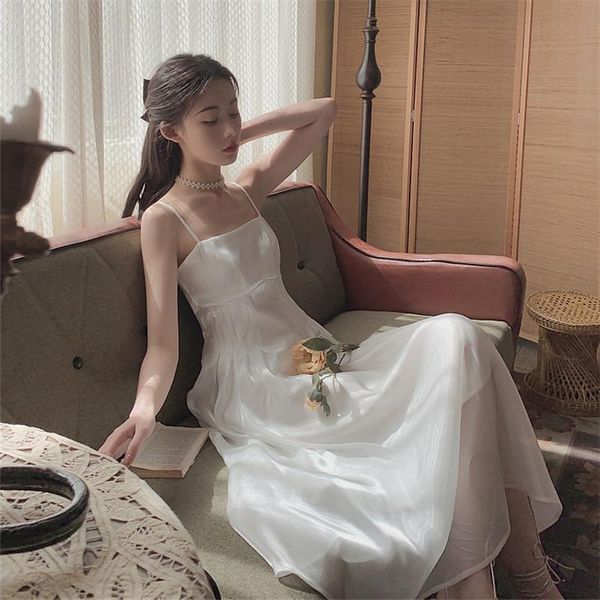 

casual dresses white neck strap female summer tea break french niche first love bellflower fairy sweet waist dress, Black;gray