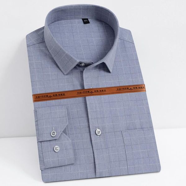 

holiday casual soft bamboo-fiber plaid checkered shirts single patch pocket standard-fit long sleeve men's fashion gingham shirt, White;black