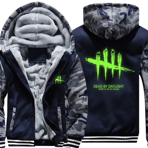

2021 new us size mens camouflage hoodie dead by daylight cosplay luminous camouflages jacket thicken coat fashion sweatshirts fgge, Black