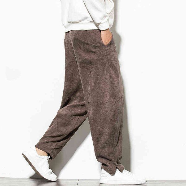 

icpans corduroy wide leg pant men's harem pants elastic waist loose casual trousers plus size m-xxxl 4xl 5xl w220214, Black