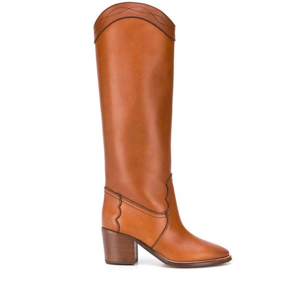 

boots 2021 autumn winter women fashion knee-high square heels pointed toe female party casual long shoes, Black