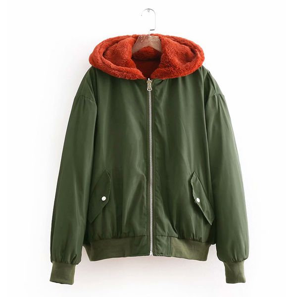 

2021 new winter streetwear women double sided hooded faux lamb fur coat long sleeve oversized bomber jacket outwear 9puy, Black