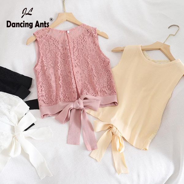 

women's tanks & camis for women tank hollow out lace patchwork woman vest elegant french chic casual womens clothes, White