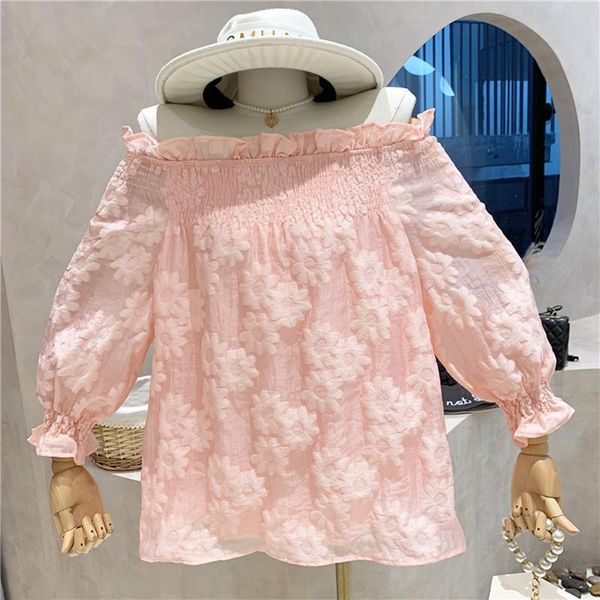 

women's blouses & shirts niche design clothing summer 2021 fashion sense off shoulder sweet floral puff sleeve shirt top, White