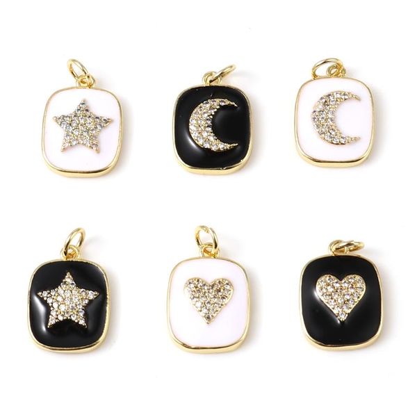 

charms 1pcs cartoon moon star love enamel black & white rectangle clear rhinestone 21mmx13mm for diy bracelet jewelry, Bronze;silver