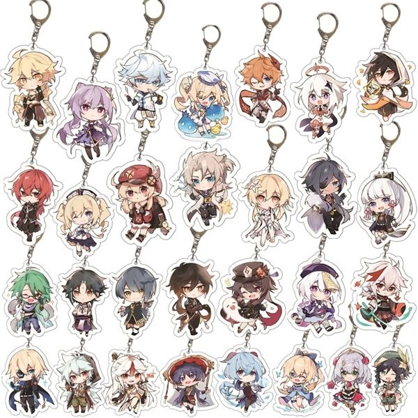 50 pc 1 pcs jogo Genshin Impact Keychain Acessórios Corrente Chaveiro Pingente de Desenhos Animados Christmas Atacado Chaveiro Presentes Y220225