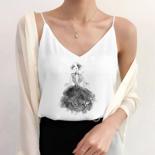 

2021 womens sling vest t-shirts summer vest fashion camisole sleeveless lady print casual femme, White