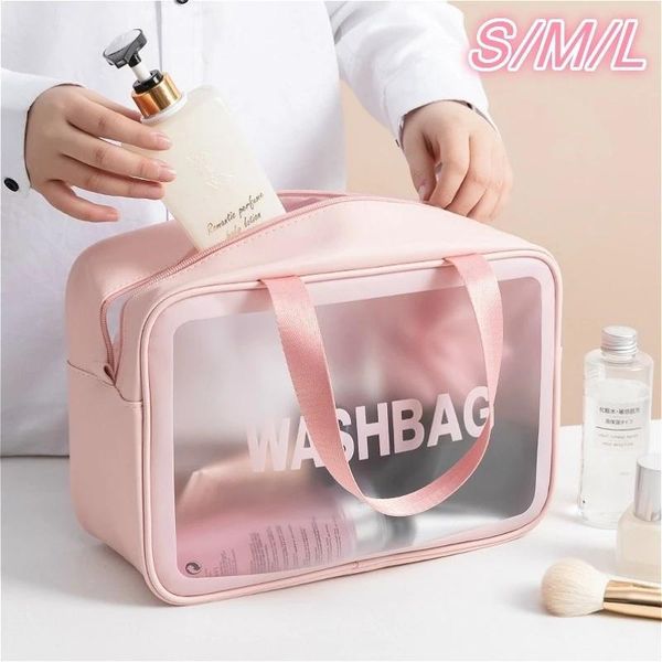 

storage bags ladies transparent large capacity cosmetic bag waterproof s/m/l wash toilet organizer pvc travel makeup female