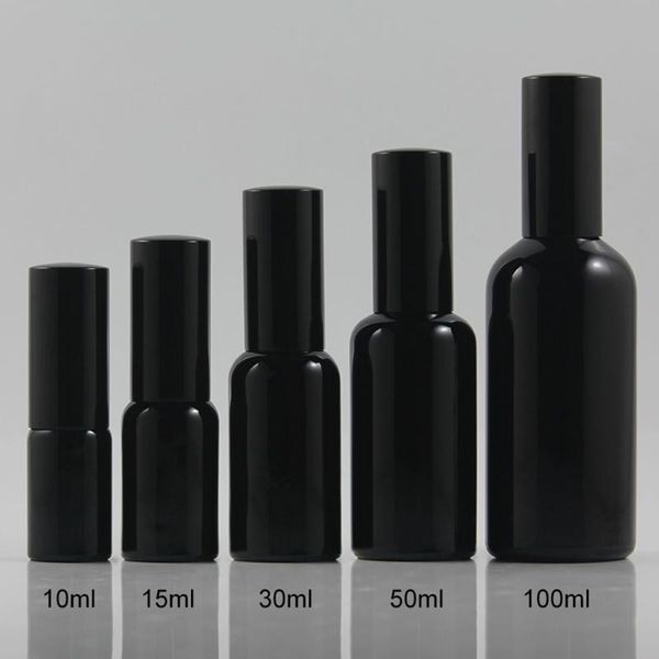 

storage bottles & jars wholesale 15ml black oil cosmetic packaging spray and lotion glass bottle with aluminum lid