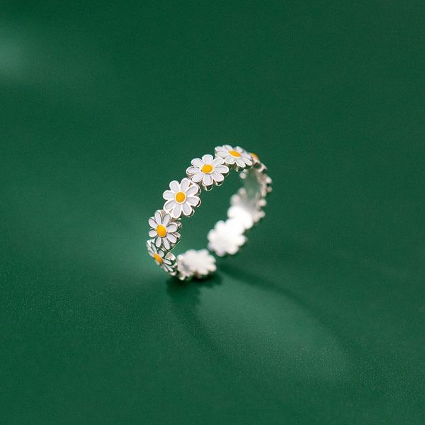 

cluster rings solid 925 sterling silver for women teen girls pave daisy flower adjustable finger band korean stylish jewelry 2021, Golden;silver