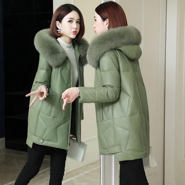 

women's leather & faux jacket for winter 2021 female warm slim long coat with hood ladies solid color outerwear m-4xl q229, Black