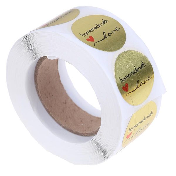 

scrapbooking new 500pcs/roll for package stationery handmade sticker round gold "homemade with love" stickers