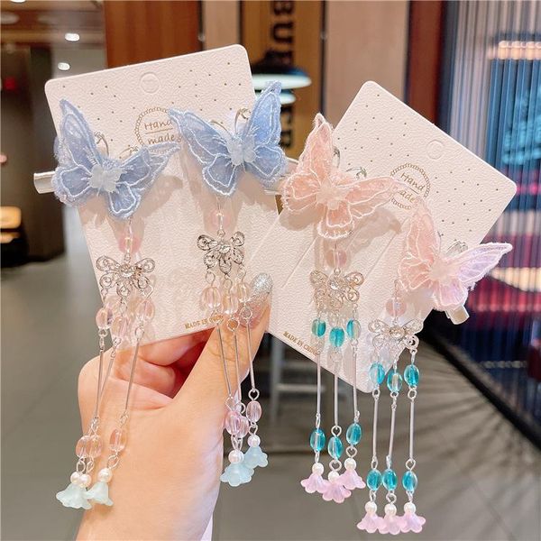 

hair accessories children's super fairy chinese style retro hairpin tassel step butterfly ancient female hanfu headdress, Slivery;white