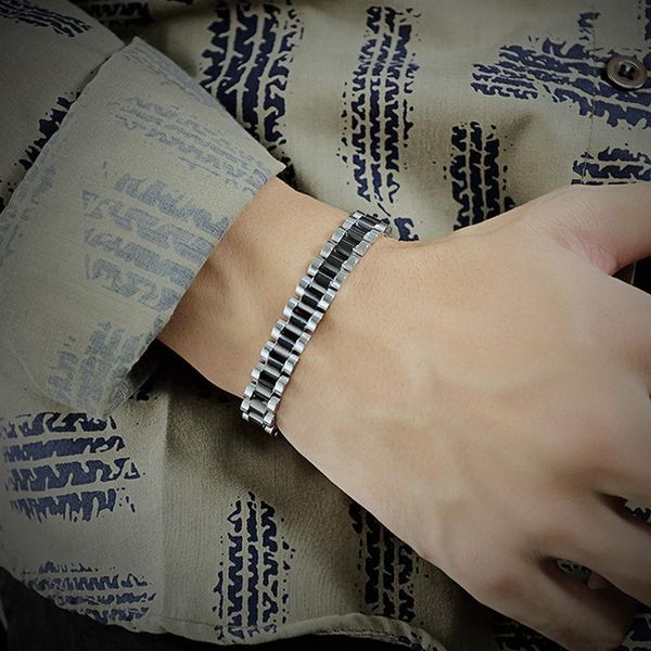 

link, chain male hip hop rock stainless steel bracelet men's unique classic motorcycle rider punk wind boy friend trend gifts, Black