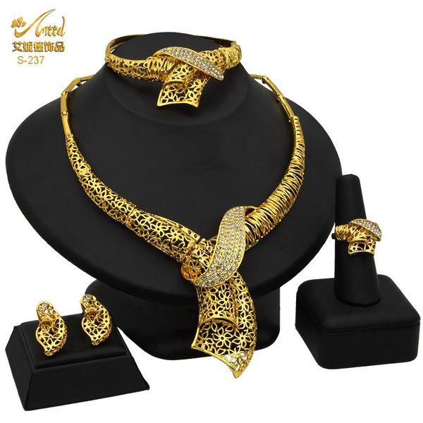 

earrings & necklace nigerian women gold plated jewelry sets crystal bridal african fashion bracelet ethiopian party jewellery set, Silver