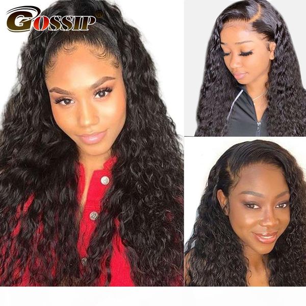 

water wave lace front human hair wigs pre plucked with baby hair 150% brazilian remy 360 lace frontal wig gossip 8-26 inch wigs, Black