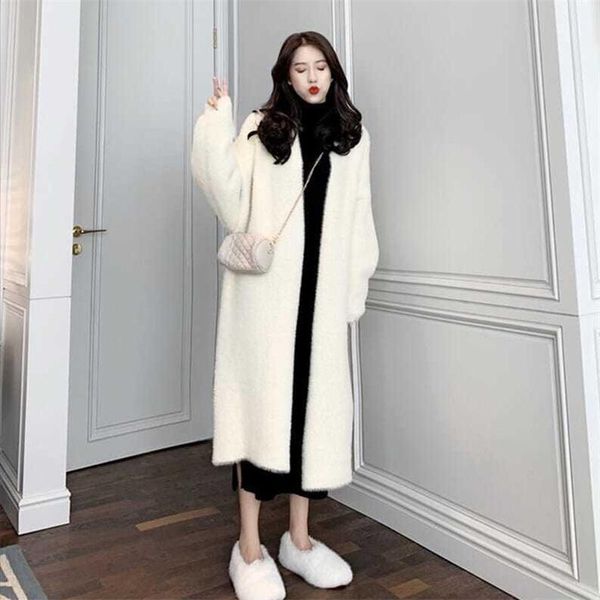 

women's knits & tees 2021faux luxury cardigans for women thick knitted long sweater loose bat sleeve feminine oversized outwear fem, White