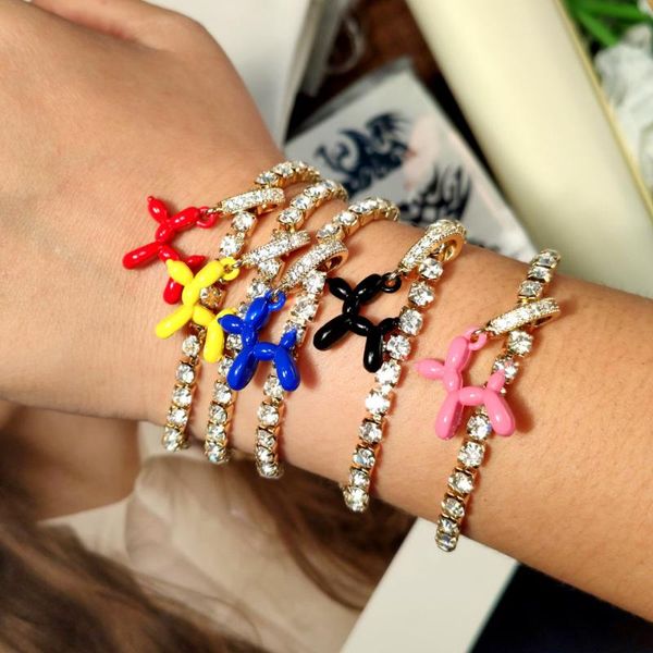 

link, chain trendy zircon poodle balloon dog pendant rhinestone bracelet for women gold silver color crystal tennis bracelets jewelry, Black
