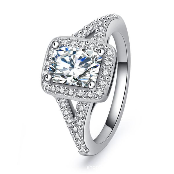 

european and american fashion high-end tonglin s925 silver ring womens artificial diamond ring square zircon jewelry manufacturer one piece