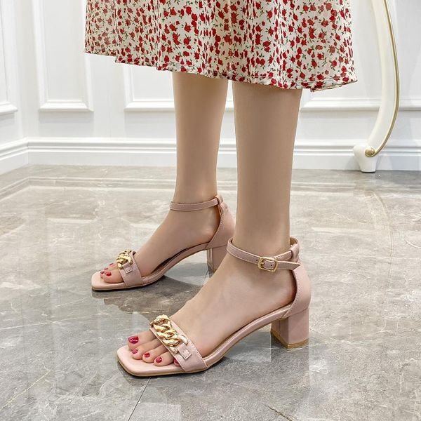 

sandals high heeled women's summer 2021 korean versatile metal decoration thick fashion shoes, Black