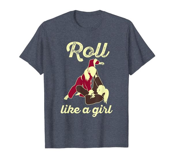 

roll like a girl bjj quote - brazilian jiu jitsu t-shirt, White;black