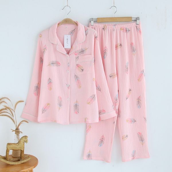 

2021 new japanese style spring autumn ladies cotton crepe long-sleeved trousers casual and comfortable home service suit women sqq8, Black;brown