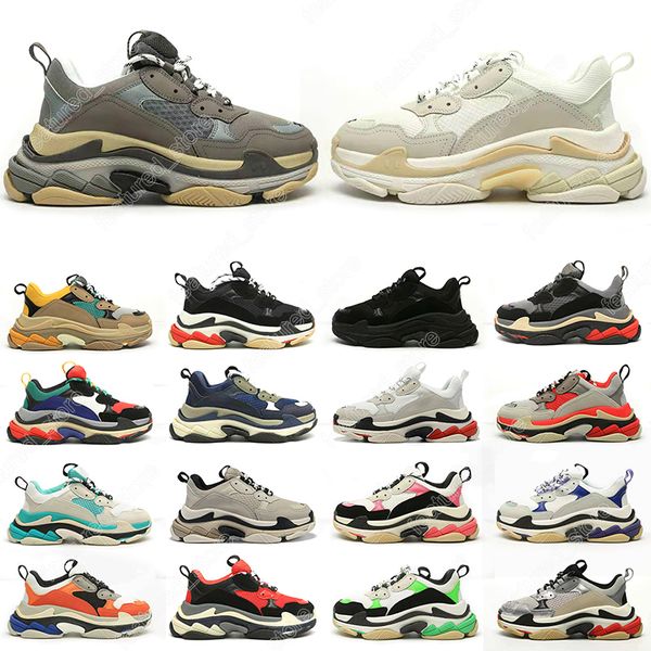 

36-45 triple s men women designer casual shoes platform sneakers black white dark grey pink split multi fuchsia beige taupe navy mens