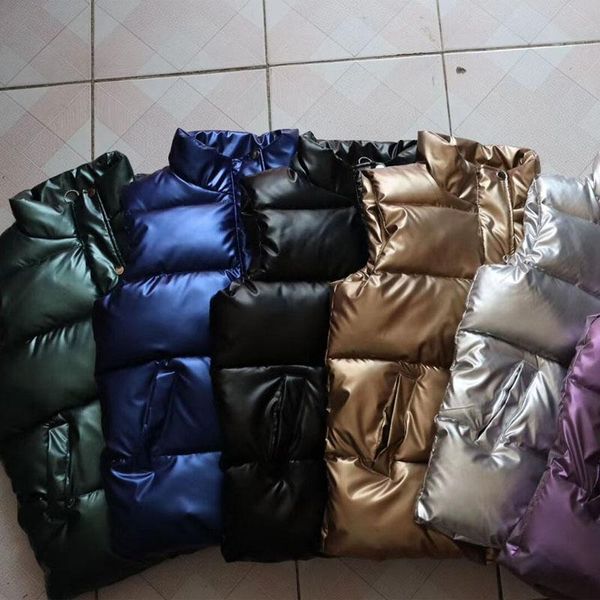 

women's vests plus size women autumn waistcoat glossy bright 2021 vest winter warm korean down sleeveless jacket 3xl,4xl,black,blue, Black;white