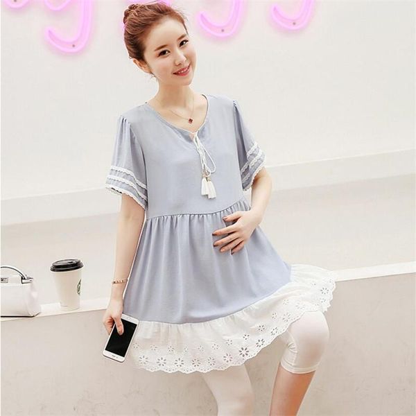 

maternity dresses blouse shirt dress pregnancy chiffon lace clothes for pregnant women tees clothing, White