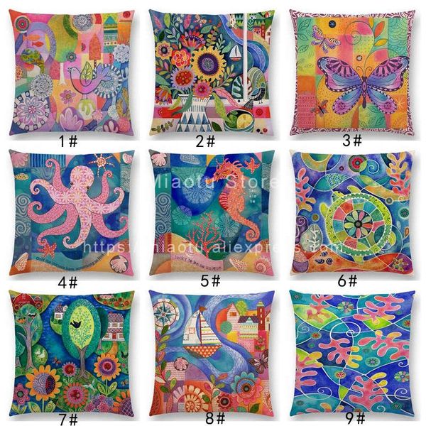 

new indigo flowers prints cushion cover sofa pillow case bouquet blooms butterfly garden hummingbird seahorse spring summer