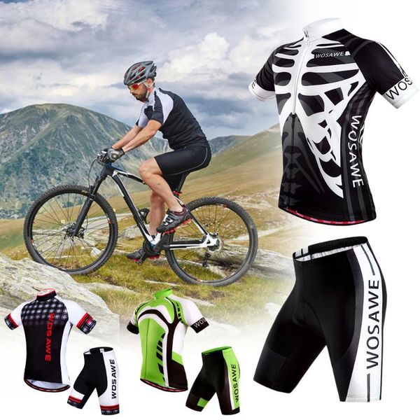 

short sleeve cycling jersey and padded shorts set for men women quick dry breathable mountain bike shirt clothing, Black;blue