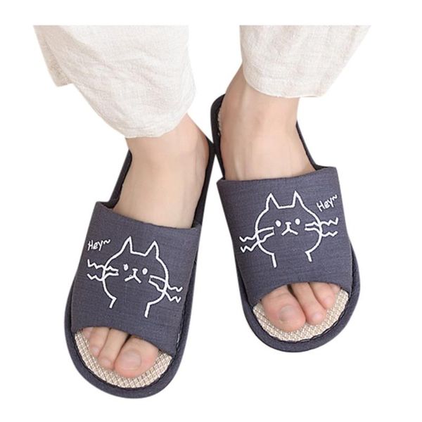 

slippers shoe summer men flax indoor casual shoes breathable sweat linen for man beach sandals male home #3, Black