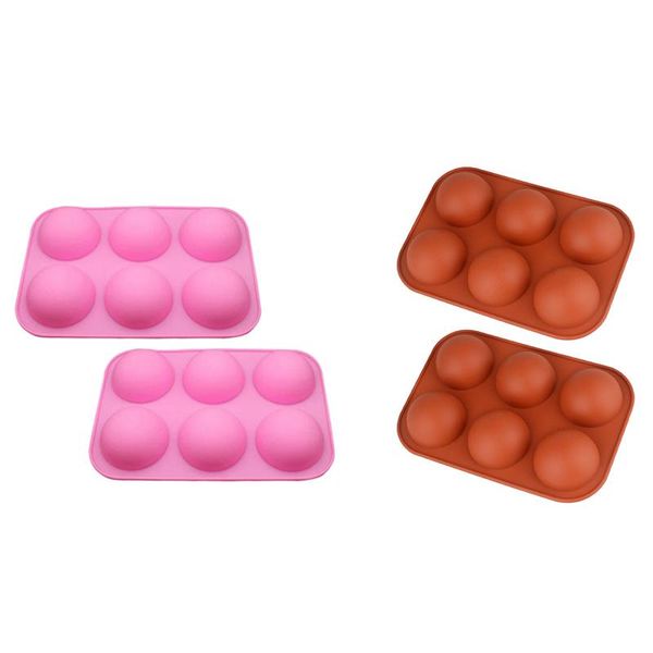 Pişirme Hamam Aletleri 2 PCS 3D 6 delikli Yarım Top Silikon Çikolata Küre Kalıp