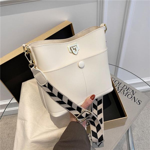 

korean style wide strap small bucket crossbody bags for women simple solid color pu leather soft shoulder bags 2021