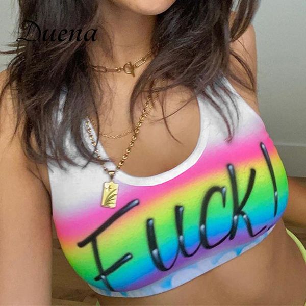 

women's tanks & camis y2k rainbow print u neck white sleeveless tie dye crop cropped tank girl club clothes summer 2021 streetwear
