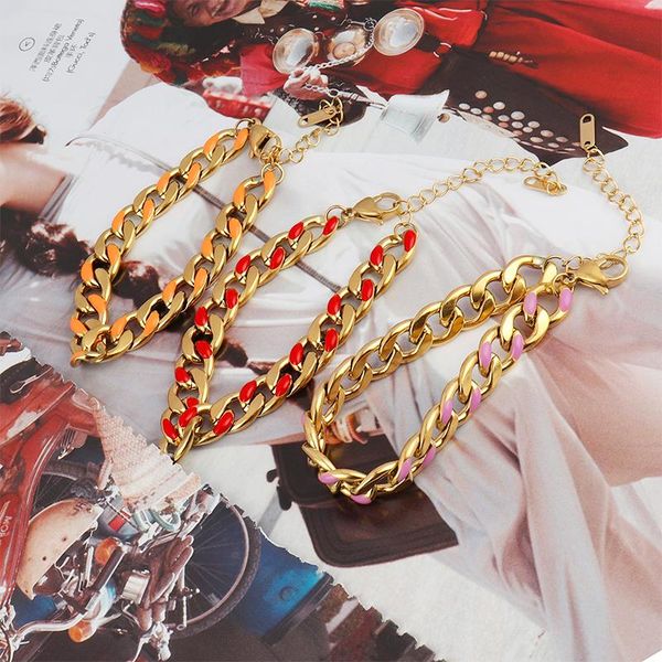 

stainless steel bracelet for women fashion color curb cuban bracelet chunky punk women jewelry gift, Black