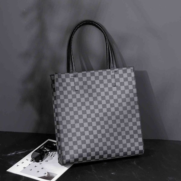 

briefcase men's vertical handbag simple fashion trend big bag personalized lattice street commuter business, Black;red