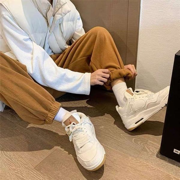 

winter fleece warm pants men's bunched feet fashion leisure sports student's versatile mini ankle pantswinter, Black