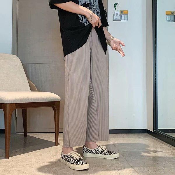 

men's pants summer pleated fashion khaki black casual men streetwear korean loose straight wide leg mens trousers