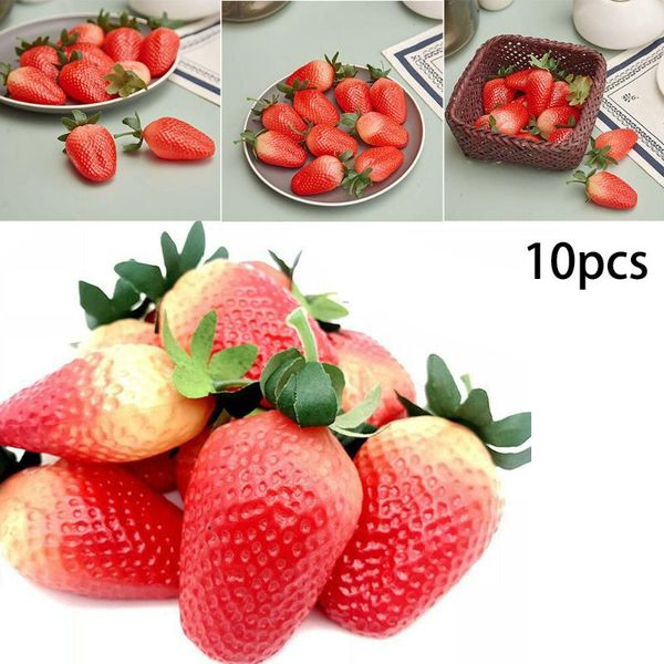 

10pcs/set plastic lifelike red plastic artificial strawberrries for home office decoration fake ornament