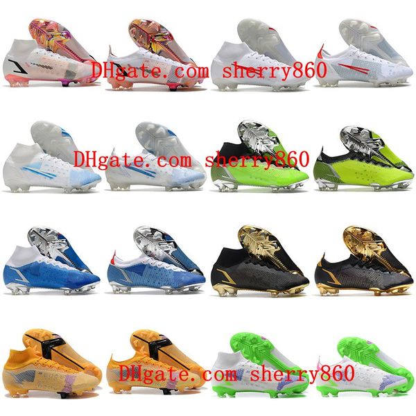 

2021 mens soccer shoes mercurial superfly viii 8 elite fg acc cleats cristiano ronaldo cr7 football boots green red black white pink yellow, White;red