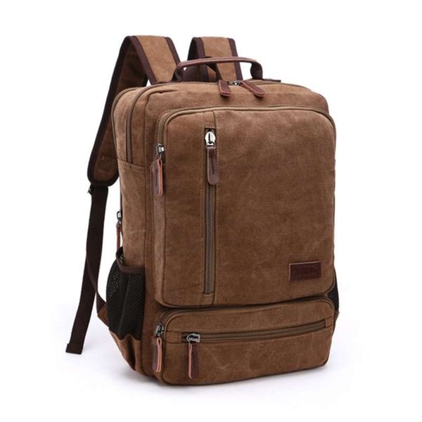 

vintage canvas backpack men large capacity travel shoulder bag fashion students bag male notebook lapbackpack 210929